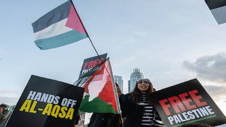 مظاهرة في نيويورك لدعم فلسطين أمام مبنى 